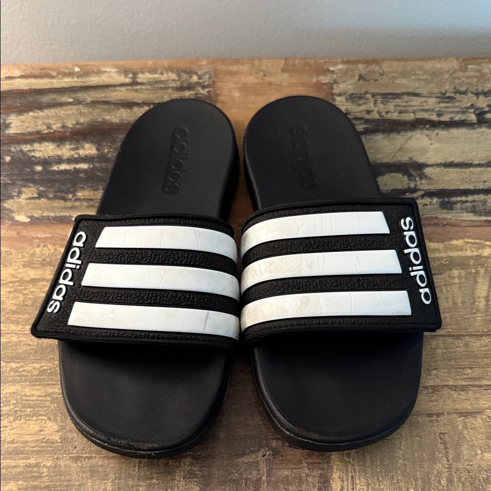 adidas Kids Black and White Slides